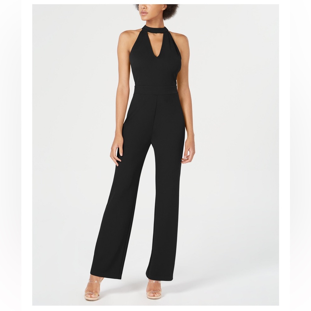 Bar III Cutout Halter Jumpsuit, Black, Size 4